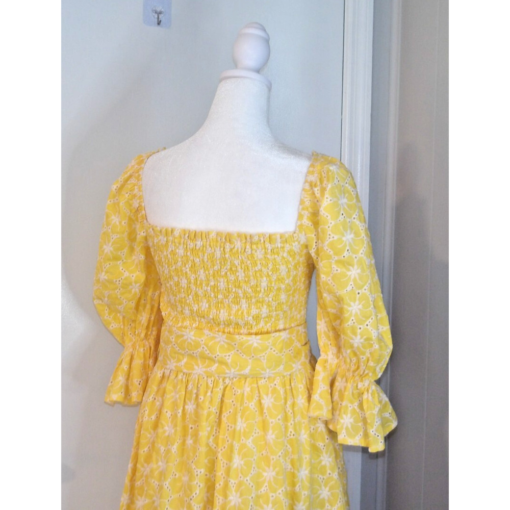 Aura The Label Yellow Midi Dress Cottagecore Belted Floral  SM NWT - Picture 7 of 9